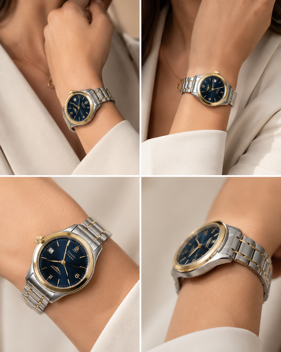 Orologio Longines Admiral — Quadrante Blu Sunburst, quarzo e bicolore, 36mm — NOS - L31045