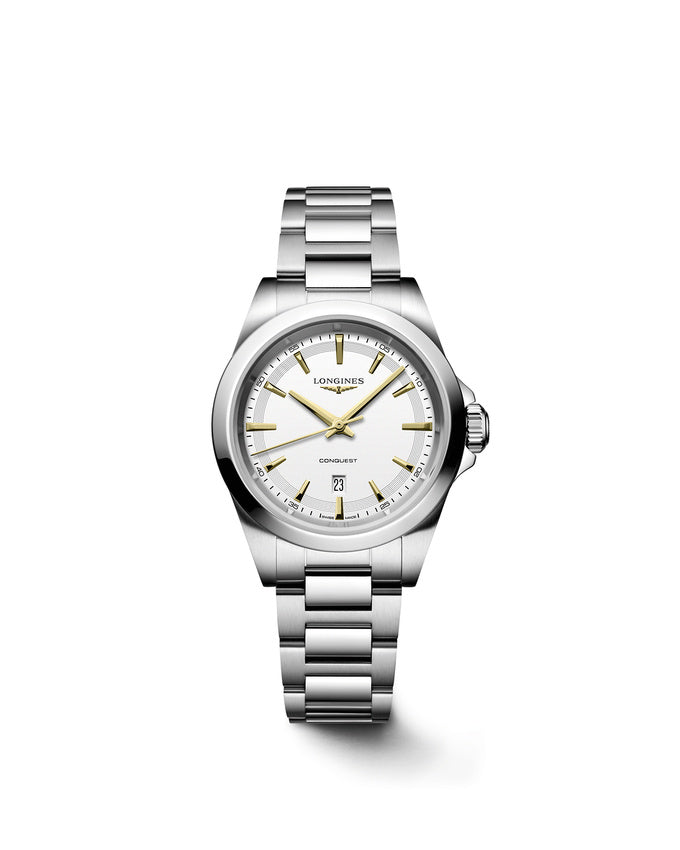 OROLOGIO LONGINES CONQUEST, quarzo quadrante bianco e lancette dorate, 30mm - L33504126