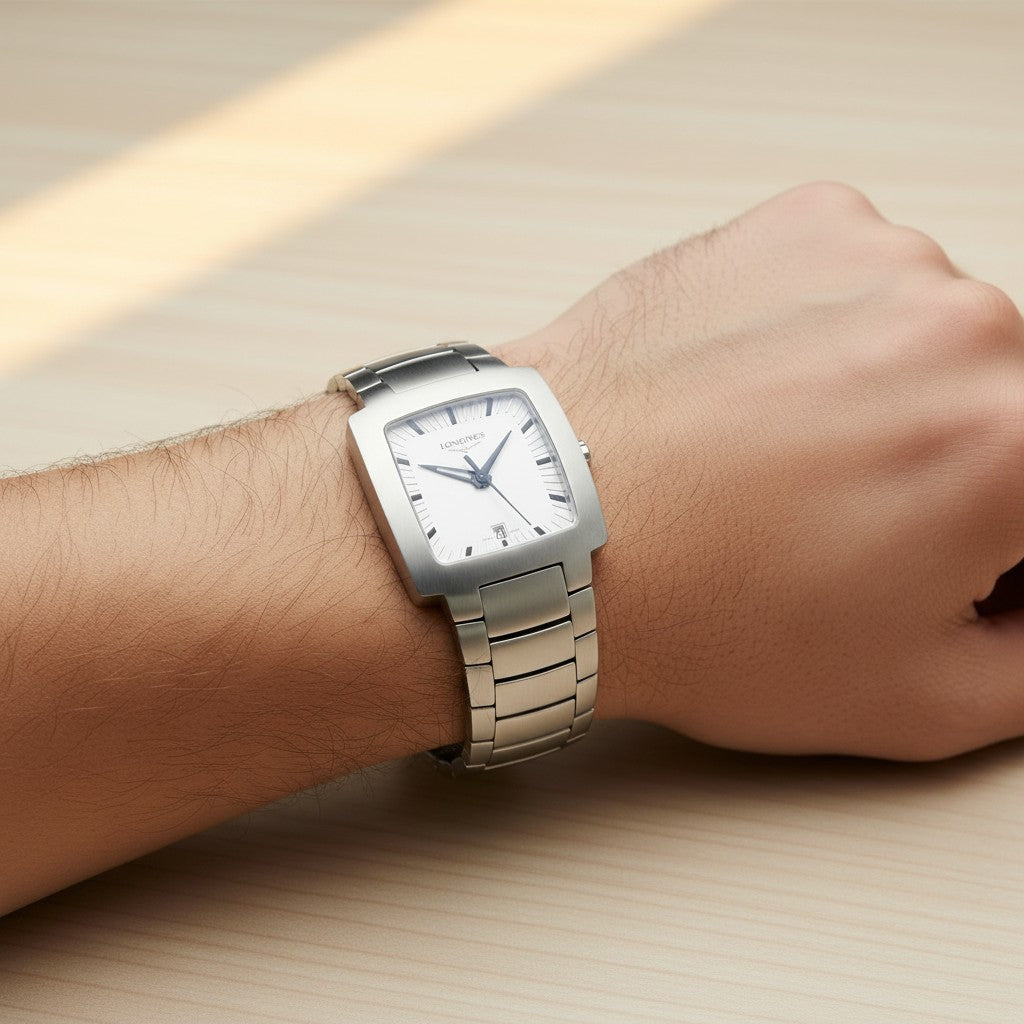 Orologio Longines Oposition, Quarzo quadrante bianco, cassa quadrata 27x27mm - L35074726
