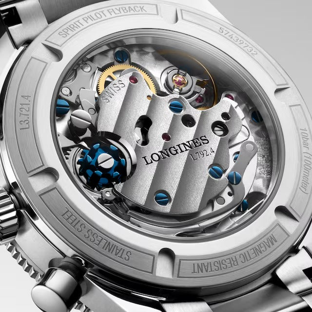LONGINES SPIRIT PILOT FLYBACK Uhr, schwarzes Zifferblatt, Handaufzug und Keramiklünette, 39,50 mm – L37214536