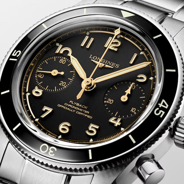 LONGINES SPIRIT PILOT FLYBACK Uhr, schwarzes Zifferblatt, Handaufzug und Keramiklünette, 39,50 mm – L37214536