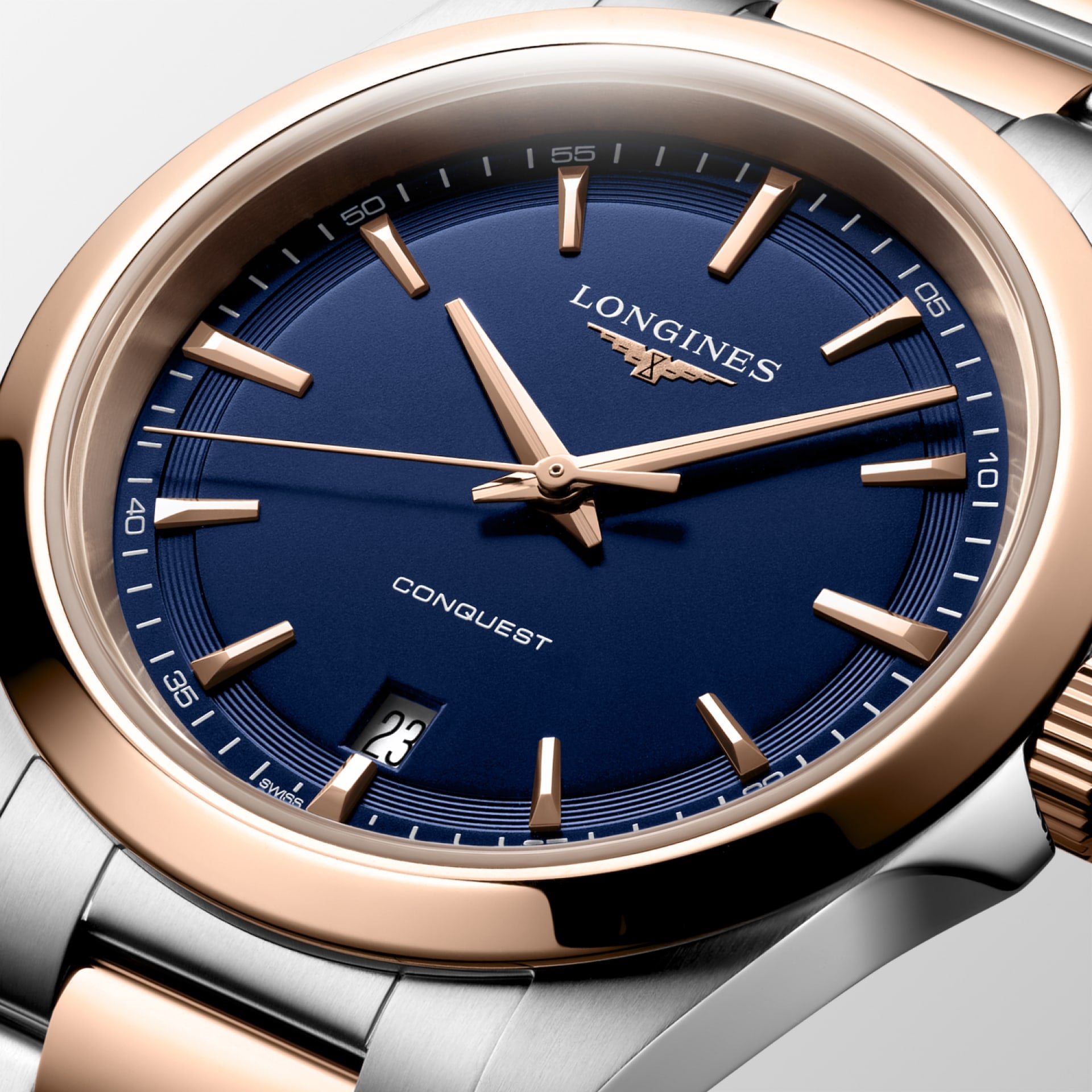 OROLOGIO LONGINES CONQUEST, al quarzo bicolore quadrante blu, 38mm - L37503987