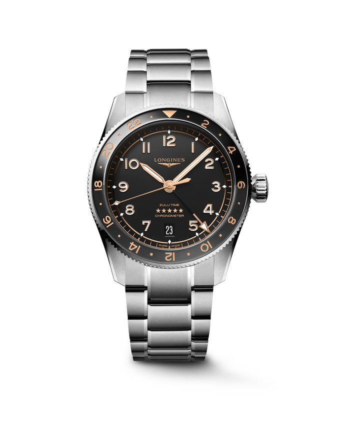 LONGINES SPIRIT ZULU TIME, quadrante nero, 39mm - L38024506