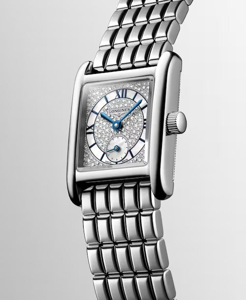 Orologio Longines MINI DOLCEVITA, movimento quarzo con quadrante madreperla tempestato di diamanti, 21.50 x 29.00 mm - L52004876