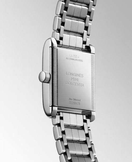 Orologio Longines MINI DOLCEVITA, movimento quarzo con quadrante madreperla tempestato di diamanti, 21.50 x 29.00 mm - L52004876
