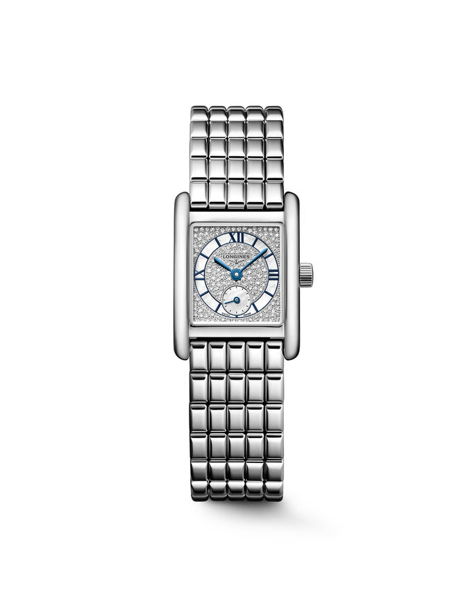 Orologio Longines MINI DOLCEVITA, movimento quarzo con quadrante madreperla tempestato di diamanti, 21.50 x 29.00 mm - L52004876