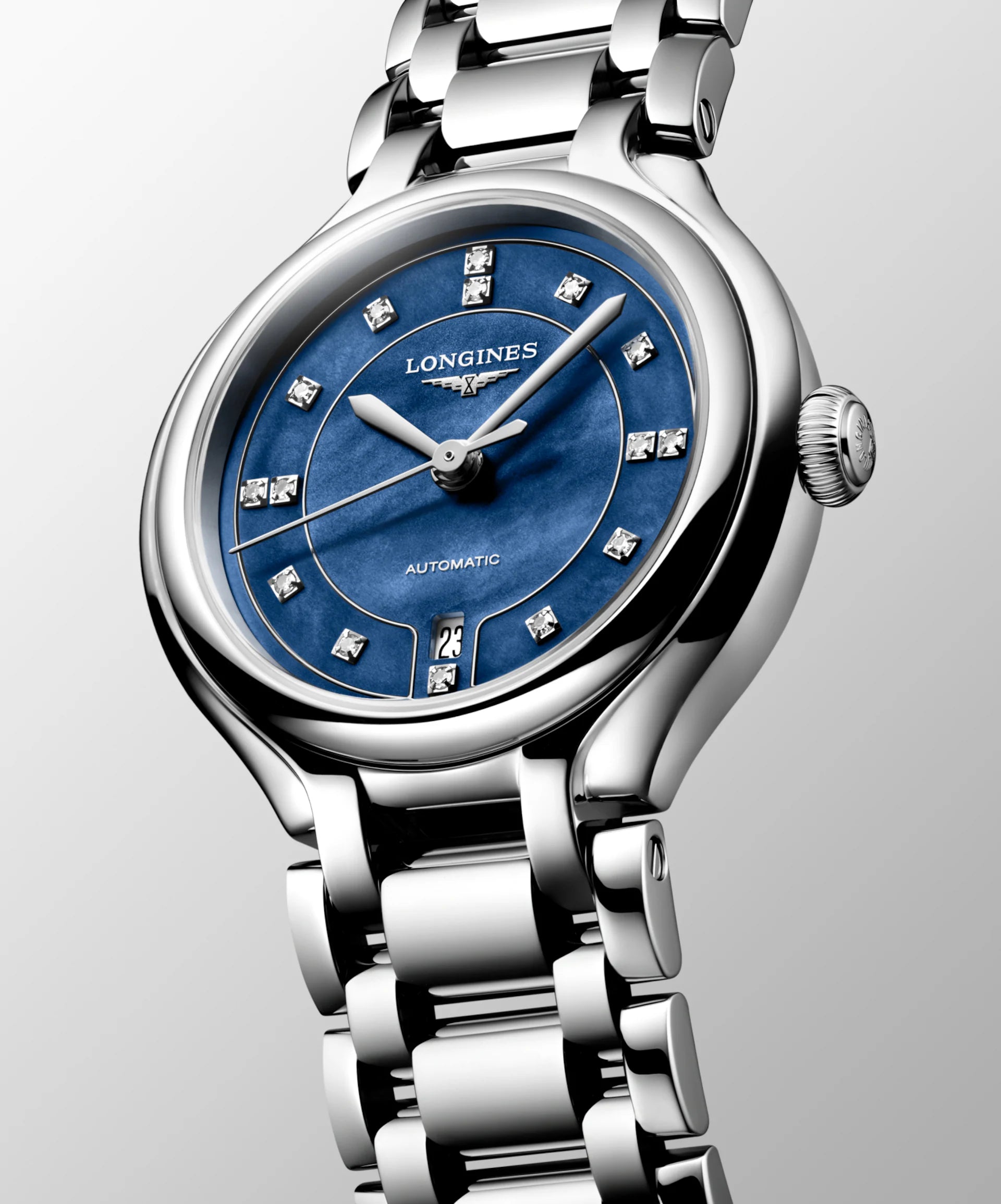 Orologio Longines PRIMALUNA, automatico quadrante Madreperla blu luminoso e indici diamnatati, 30mm - L81234976