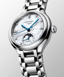 OROLOGIO LONGINES PRIMALUNA MOONPHASE, quadrante madreperla e indici di diamanti, 34mm - L81264876