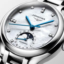 OROLOGIO LONGINES PRIMALUNA MOONPHASE, quadrante madreperla e indici di diamanti, 34mm - L81264876