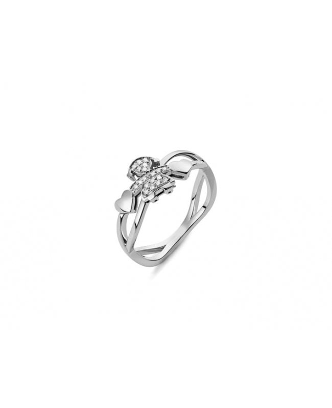 Le Bebè anello in oro bianco e pave’ di diamanti sagoma bimba ” Girocuore” - LBB126