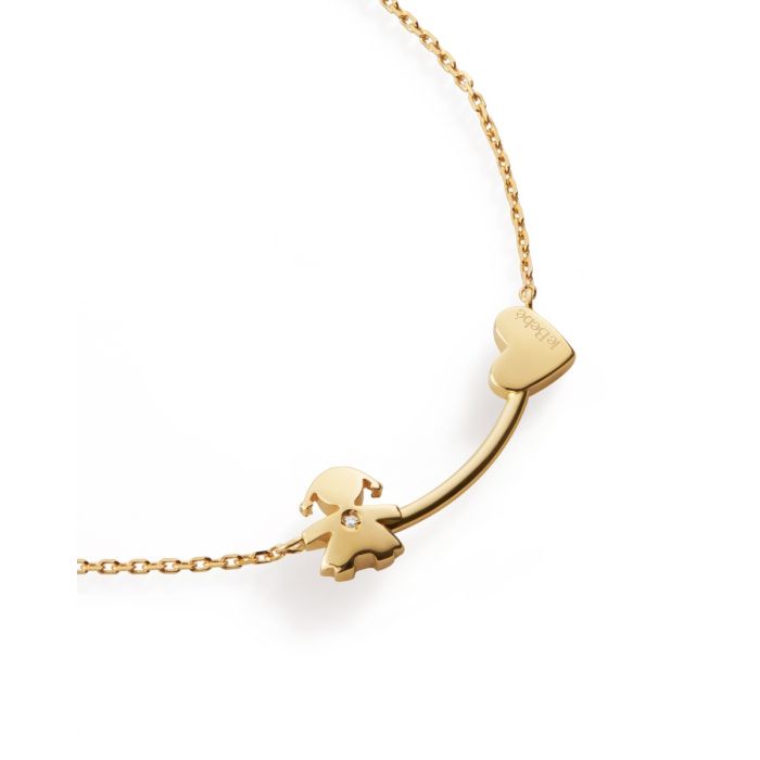 LES PETITS - GIRL AND HEART NECKLACE IN YELLOW GOLD AND DIAMOND - LBB731