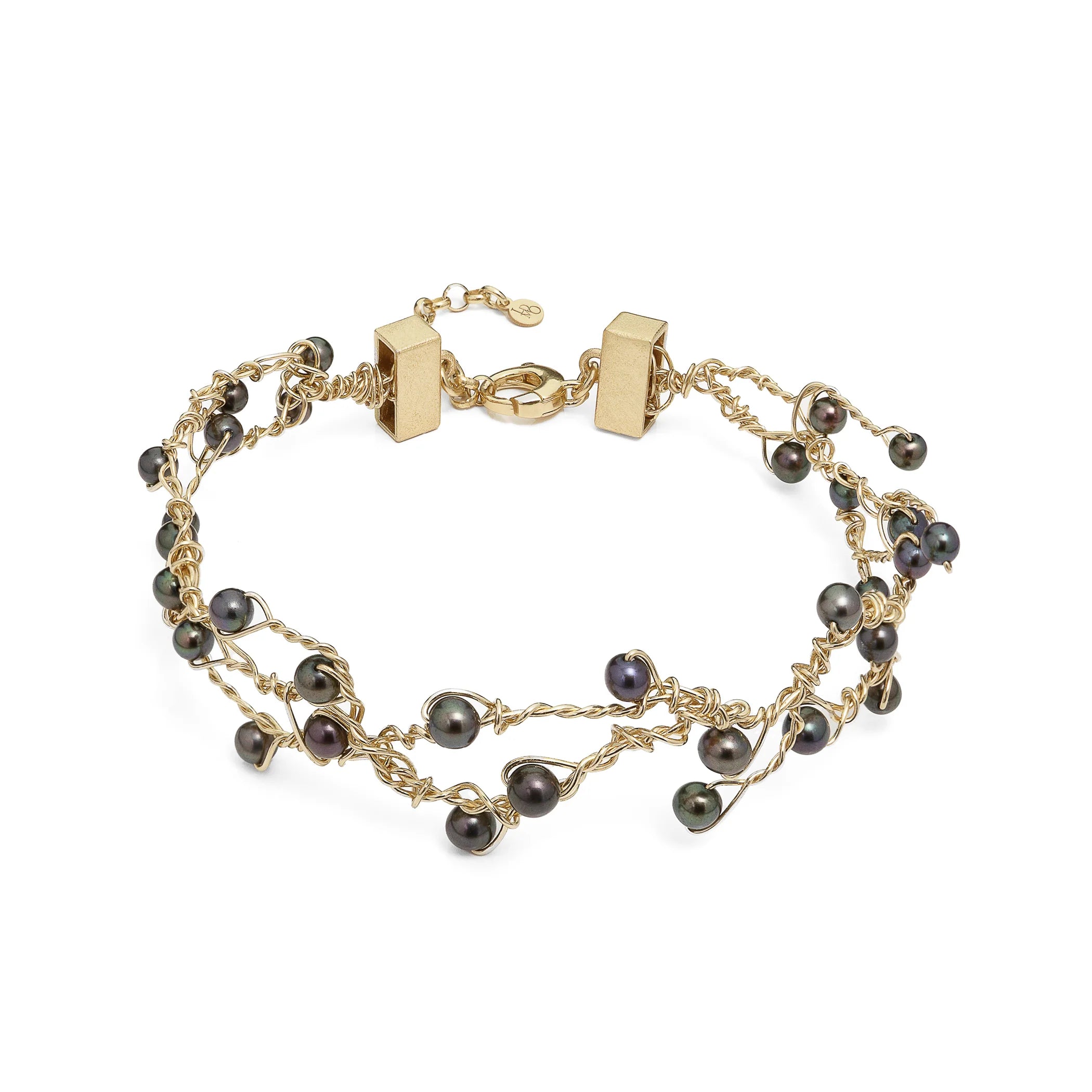 Bracciale LUCEDEIMIEIOCCHI, in argento dorato e perle nere, Collezione Lulù - LDMO 474