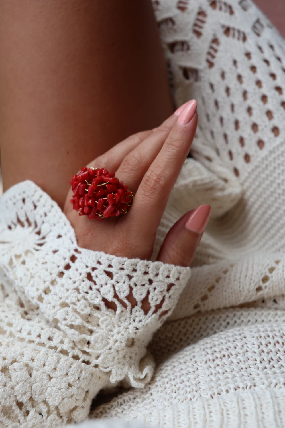 LUCEDEIMIEIOCCHI Anello Alta Marea in argento dorato e corallo rosso - LDMO 761 AN
