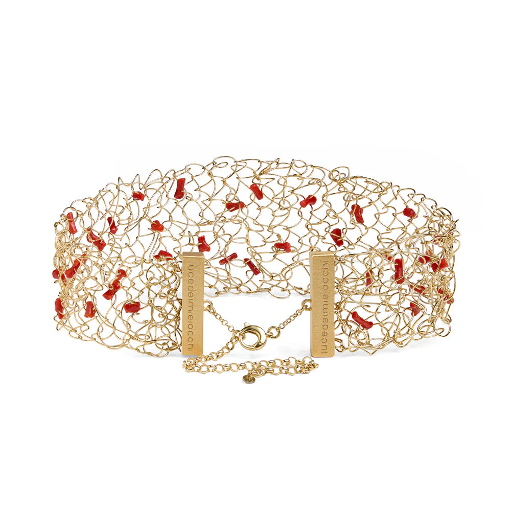 LUCEDEIMIEIOCCHI Choker Alta marea in argento dorato e corallo rosso - LDMO 763 CH