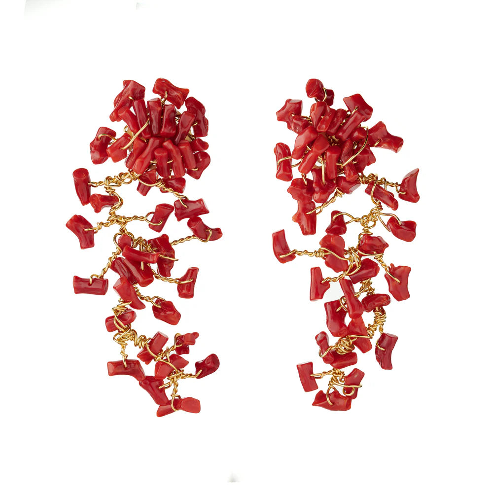 LUCEDEIMIEIOCCHI Orecchini pendenti Alta Marea in argento dorato e corallo rosso - LDMO 764 OR