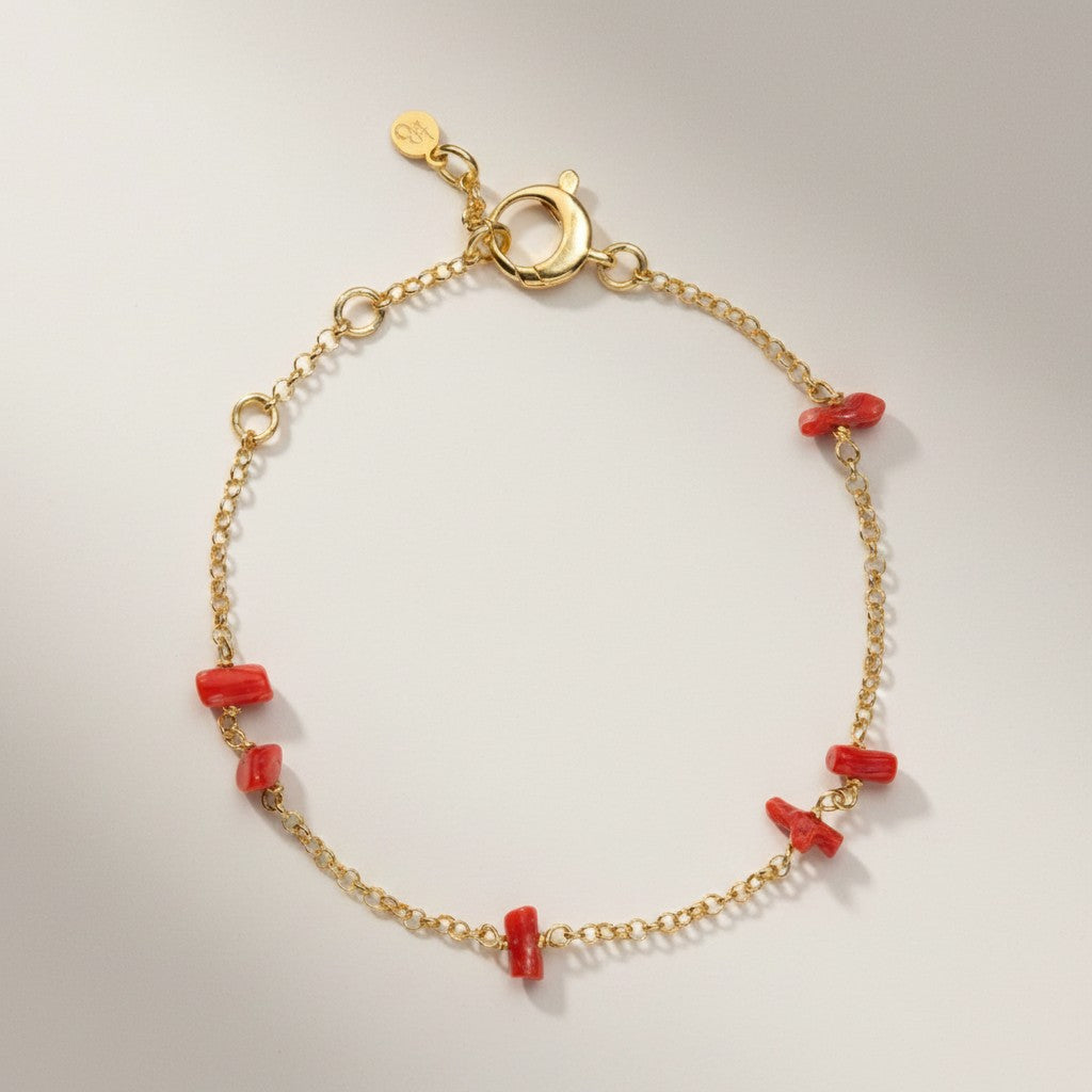 LUCEDEIMIEIOCCHI Cavigliera Frufru in argento dorato e corallo rosso - LDMO 810 CAV