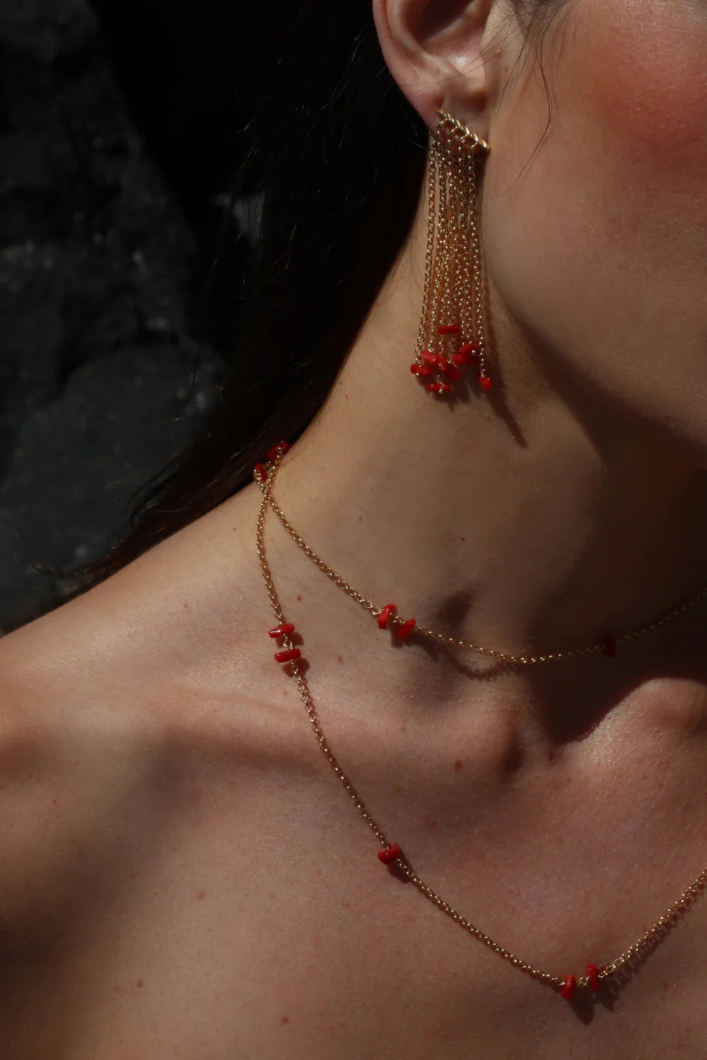 LUCEDEIMIEIOCCHI Collana Frufru in argento dorato e corallo rosso - LDMO 811 COL