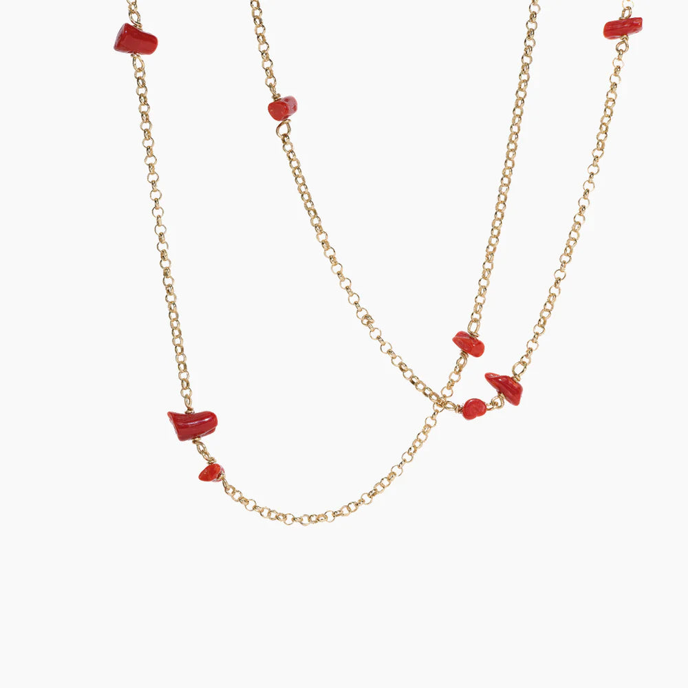 LUCEDEIMIEIOCCHI Collana Frufru in argento dorato e corallo rosso - LDMO 811 COL