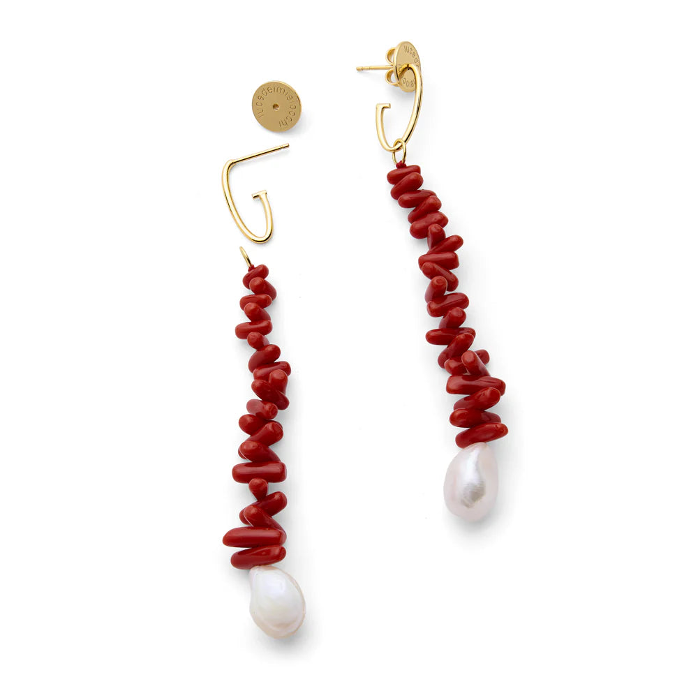 LUCEDEIMIEIOCCHI Orecchini pendenti Pluff in argento dorato e corallo rosso - LDMO 839 OR