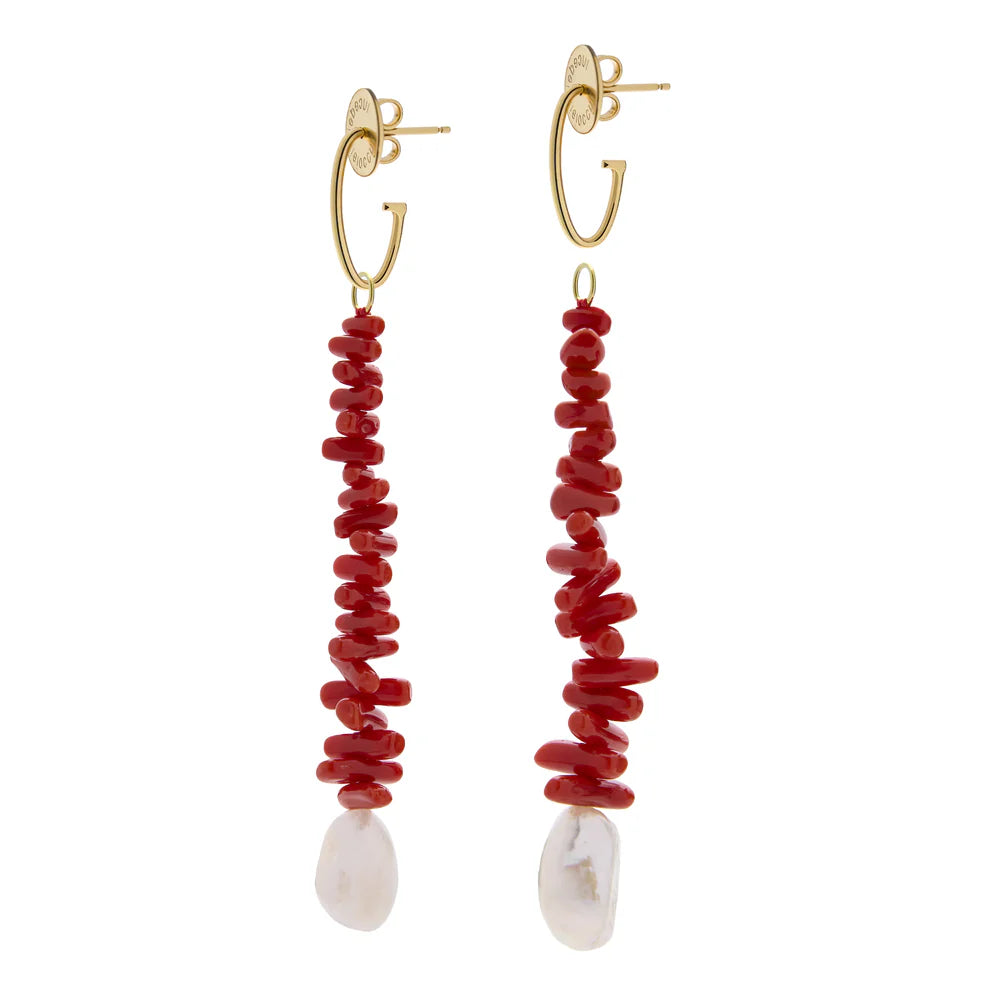 LUCEDEIMIEIOCCHI Orecchini pendenti Pluff in argento dorato e corallo rosso - LDMO 839 OR