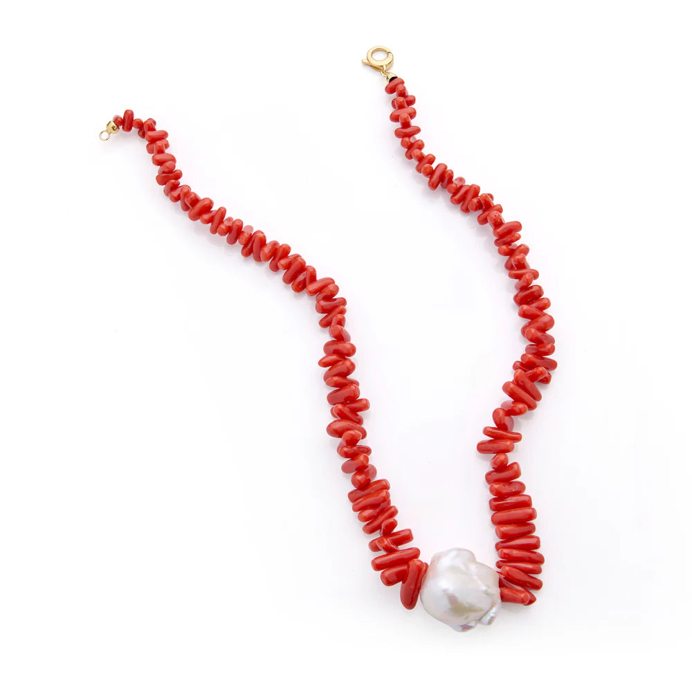 LUCEDEIMIEIOCCHI Collana Pluff in argento dorato, perla scaramazza e corallo rosso - LDMO 840 COL