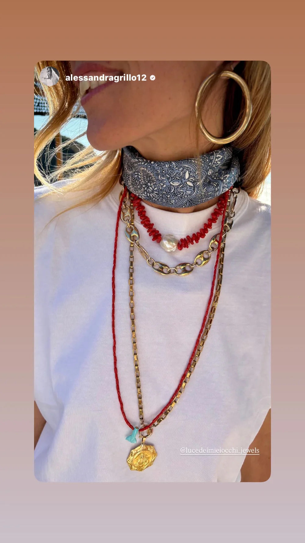 LUCEDEIMIEIOCCHI Collana Pluff in argento dorato, perla scaramazza e corallo rosso - LDMO 840 COL