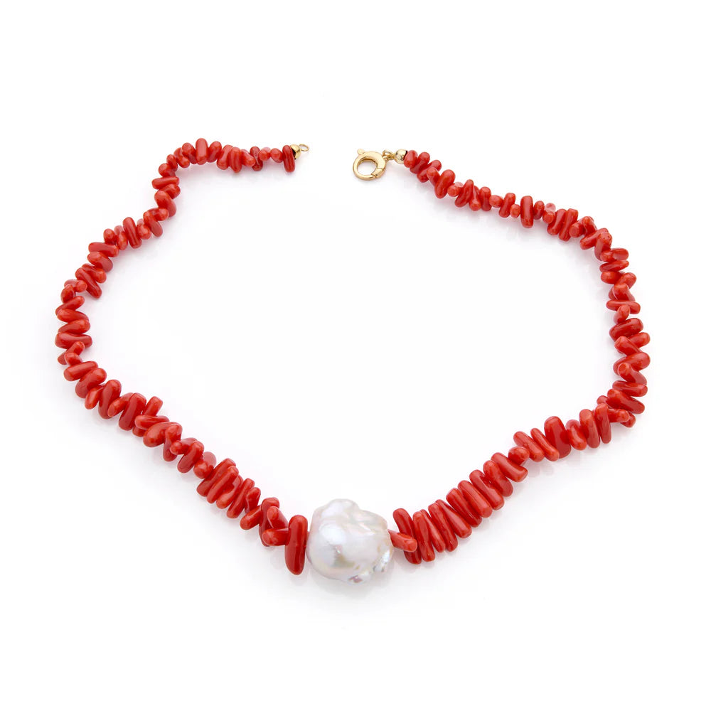 LUCEDEIMIEIOCCHI Collana Pluff in argento dorato, perla scaramazza e corallo rosso - LDMO 840 COL