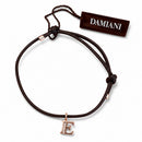bracciale Damiani "My First" con cordino in caucciù e ciondolo lettera E in oro rosa 9kt e diamanti - DMBR0002BW-E