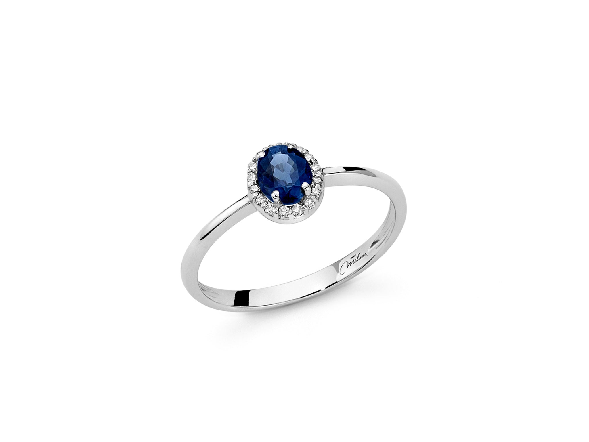 Anello con zaffiro blu e diamanti in oro bianco - LID3266