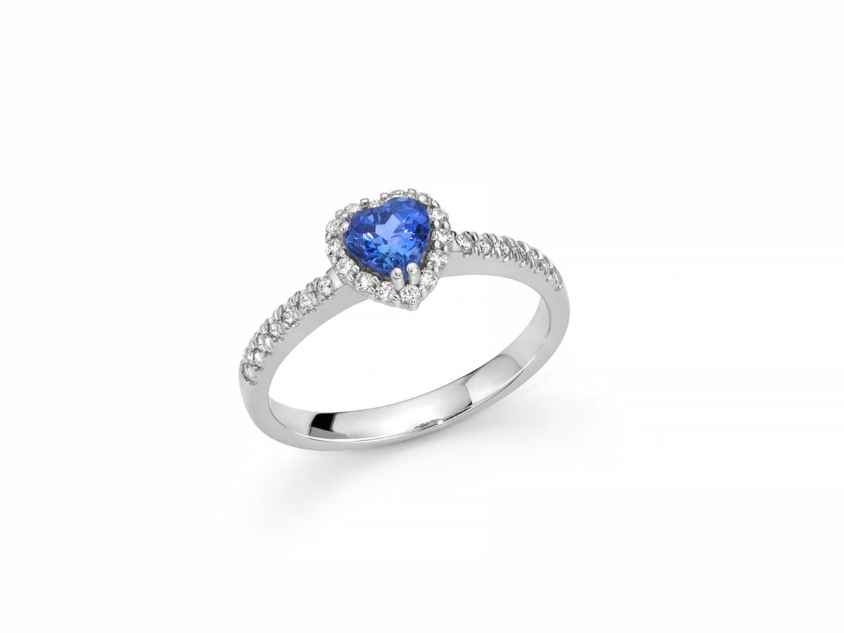 Miluna Anello con tanzanite a cuore 5x5 mm e diamanti in oro bianco 18 kt ct 0,203 - LID3556