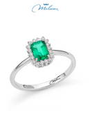 Anello Miluna con smeraldo ottagonale e diamanti in oro bianco 18kt - LID3675