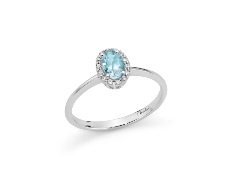 Anello Miluna con acquamarina ovale circondata di diamanti in oro bianco 18KT - LID3919