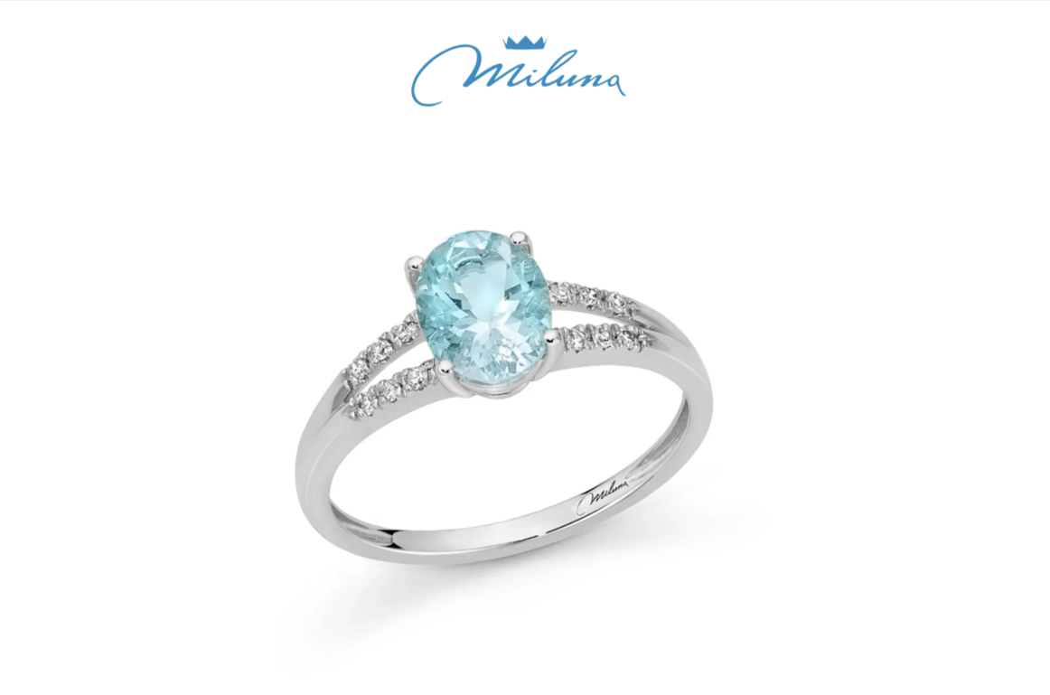 Anello Miluna con acquamarina ovale e doppio motivo di diamanti in oro bianco - LID3921