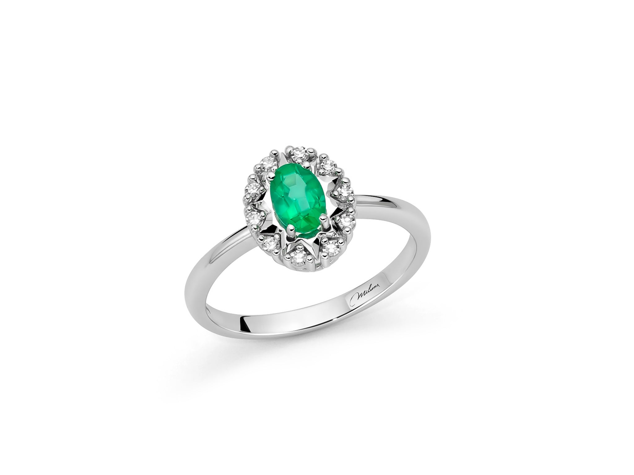 Anello Miluna con Smeraldo e giro di diamanti, taglio ovale, in oro bianco 18kt - LID3942