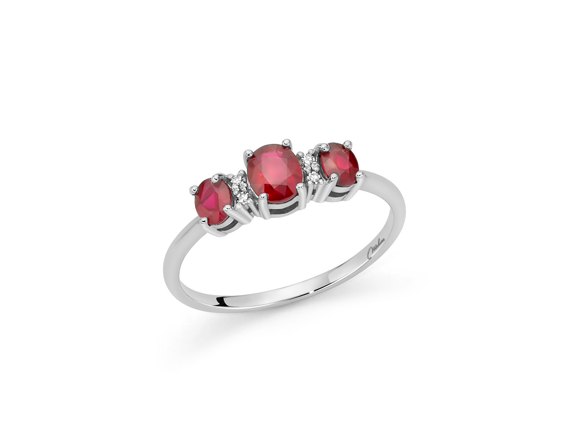Anello trilogy Miluna con rubini ovali e diamanti in oro bianco 18kt - LID3949