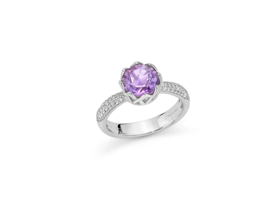 Anello Miluna, Collezione Unica Colibrì, con ametista e topazi bianchi - LID4027