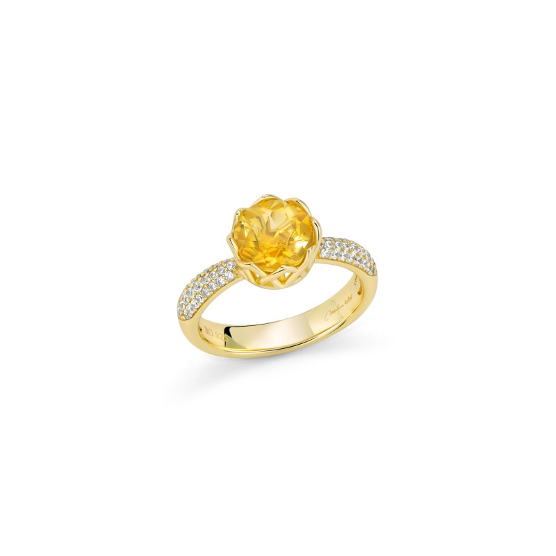 Anello Miluna Collezione Unica Colibrì in argento, giallo Citrino e topazi bianchi, Limited Edition - LID4028