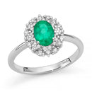 Anello Miluna con Smeraldo e giro di diamanti, taglio ovale, in oro bianco 18kt - LID4065