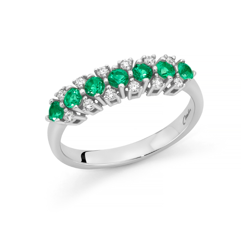 Anello Miluna Premium Gemme, veretta di smeraldi e diamanti, in oro bianco 18kt - LID4212