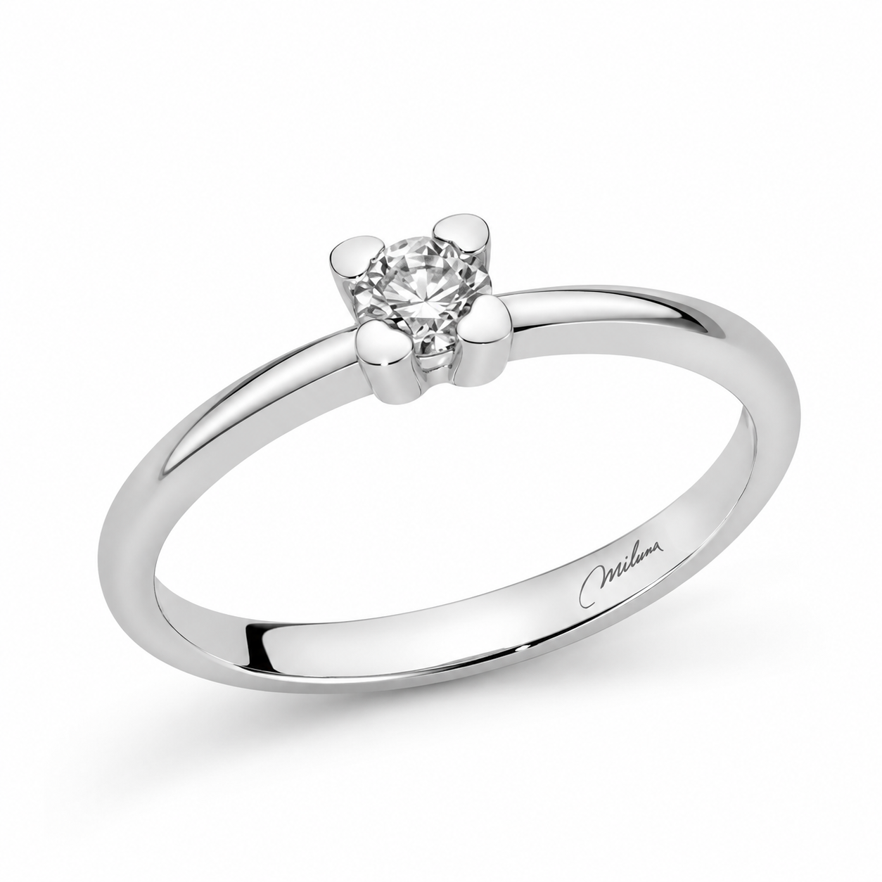 Anello solitario Miluna in oro bianco 18kt e diamante, e griffe a forma di cuore, 0.15ct - LID4240-015