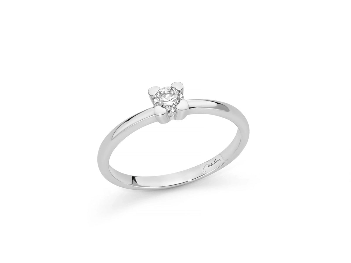 Anello solitario Miluna in oro bianco 18kt e diamante, e griffe a forma di cuore, 0.15ct - LID4240-015