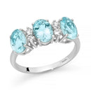 Anello trilogy Miluna con acquemarine ovali e diamanti — Oro bianco 18 kt — Tre acquemarine naturali 2,01 ct e quattro diamanti 0,16 ct - LID4259