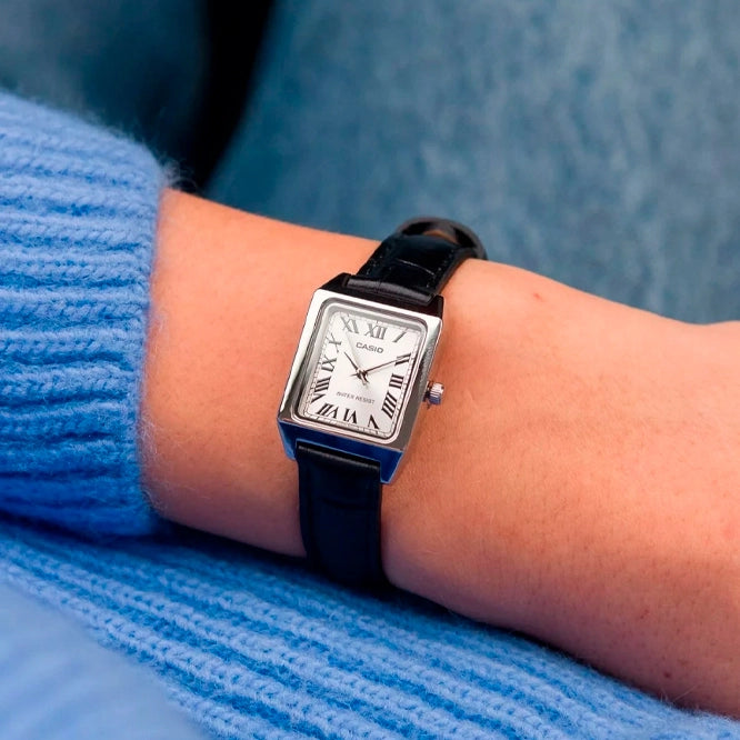 OROLOGIO CASIO LTP-B Series, CINTURINO IN PELLE NERO E QUADRANTE SILVER, 22mm - LTP-B150L-7B1EF