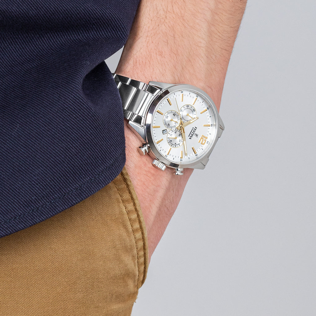 Orologio da uomo Festina Timeless Chronograph, quarzo quadrante bianco, 43.5mm - F20343/1