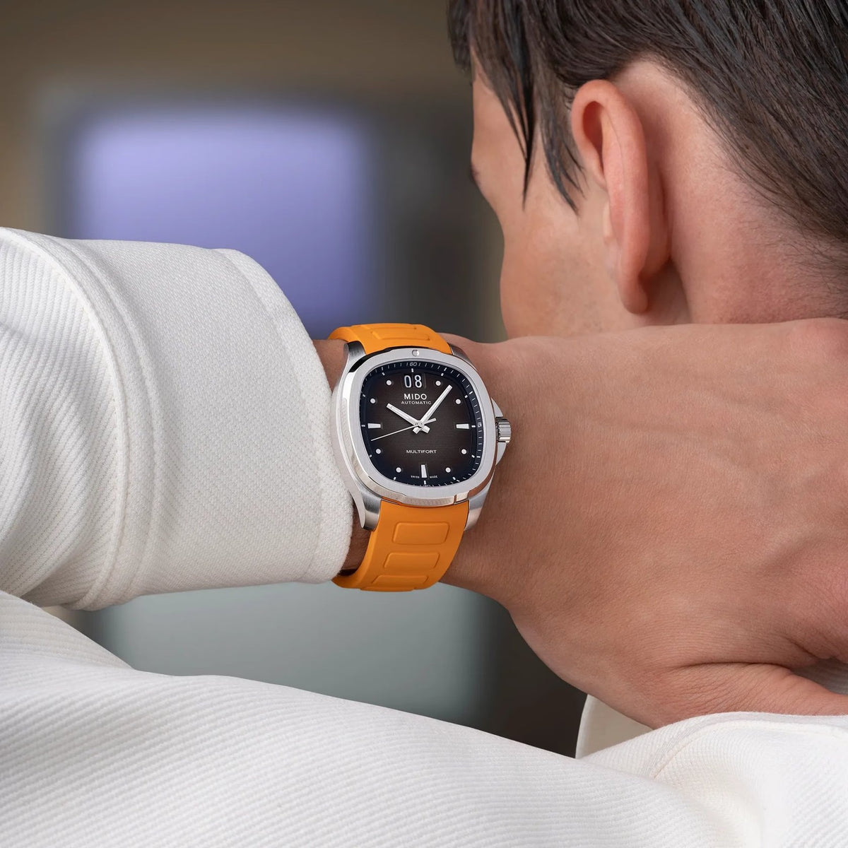 Orologio Mido Multifort TV Big Date, automatico cinturino caucciù arancione e quadrante grigio, 40mm - M04952617081