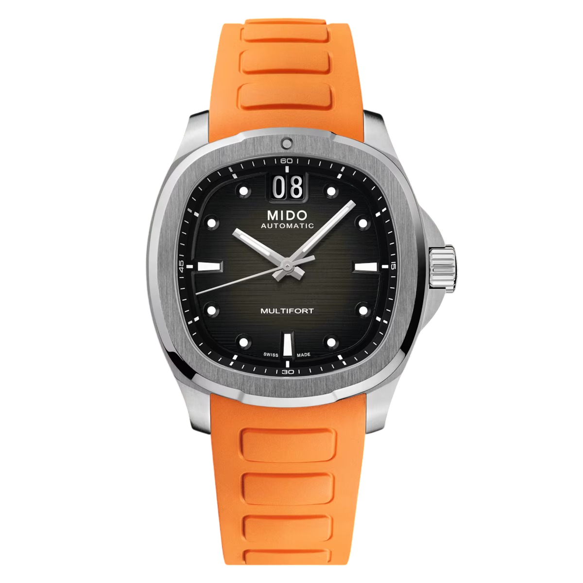 Orologio Mido Multifort TV Big Date, automatico cinturino caucciù arancione e quadrante grigio, 40mm - M04952617081