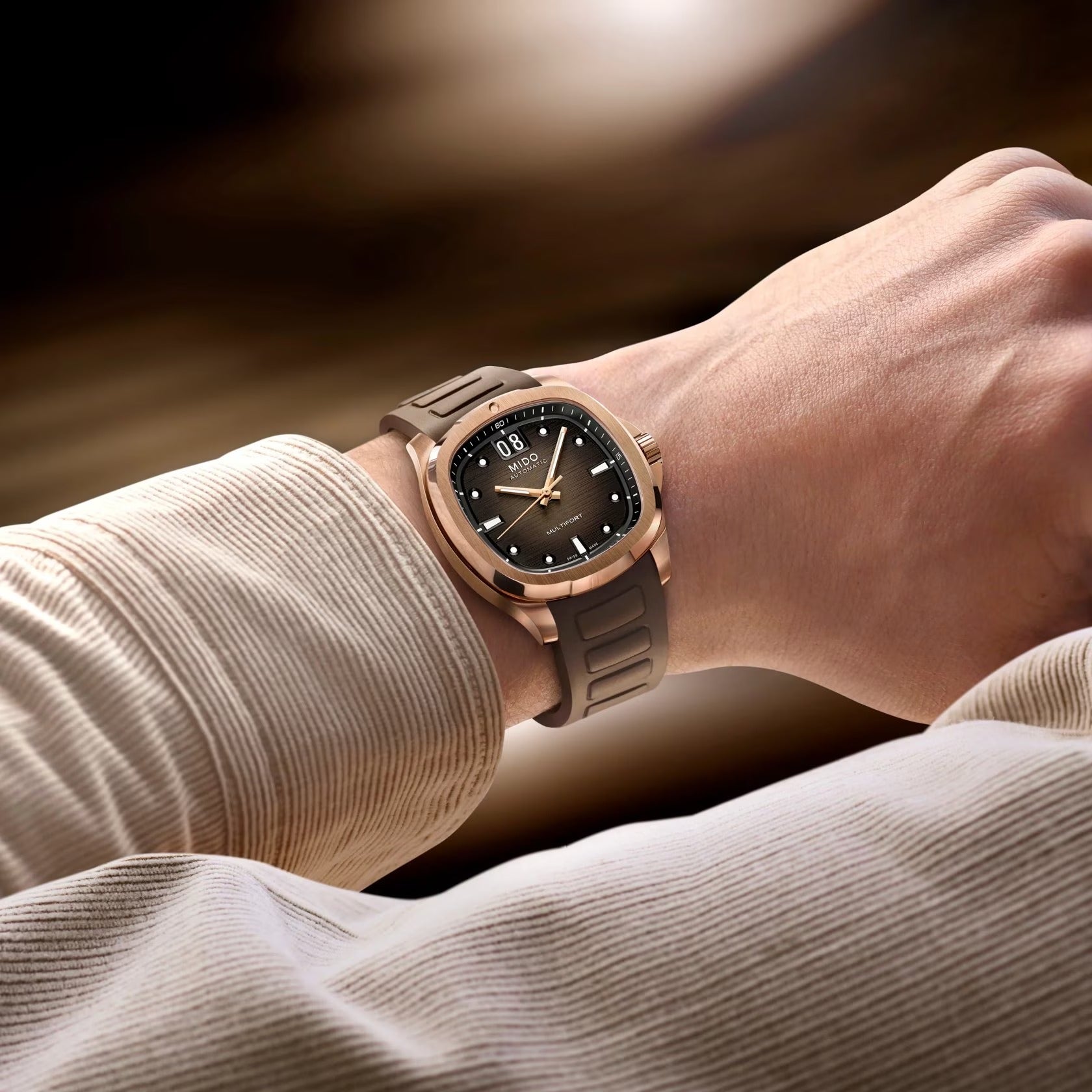 Orologio Mido Multifort 8 One Crown, automatico cinturino caucciù e quadrante marrone, 40mm - M0495263729100