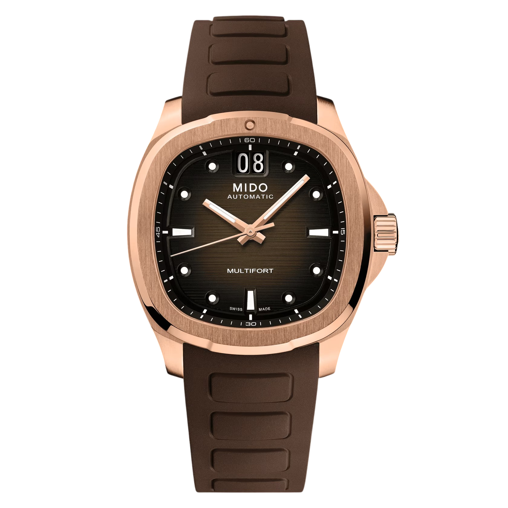 Orologio Mido Multifort 8 One Crown, automatico cinturino caucciù e quadrante marrone, 40mm - M0495263729100