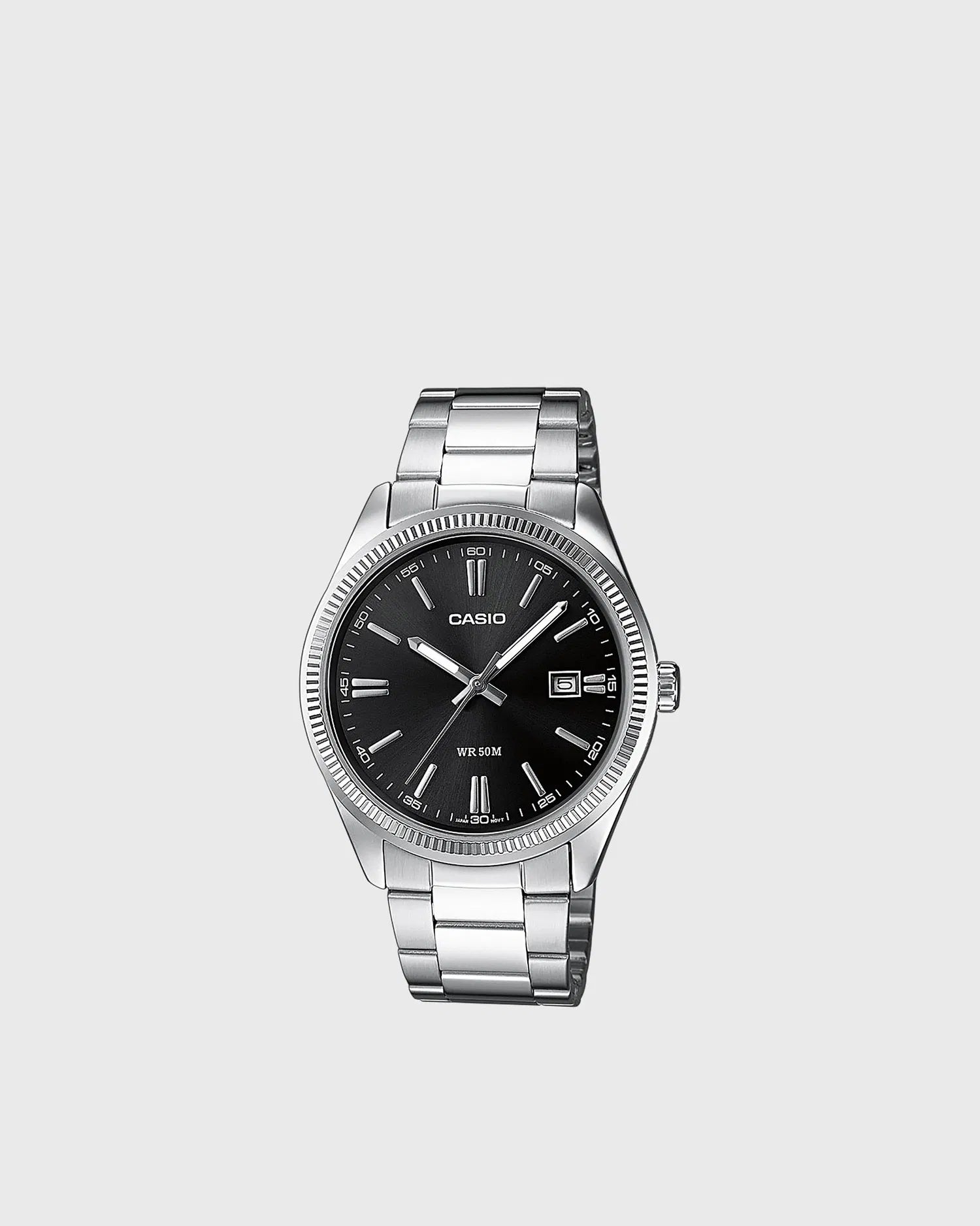 Casio Collection Uhr, schwarzes Zifferblatt und geriffelte Lünette, 38,5 mm – MTP-1302PD-1A1VEF