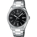 Casio Collection Uhr, schwarzes Zifferblatt und geriffelte Lünette, 38,5 mm – MTP-1302PD-1A1VEF